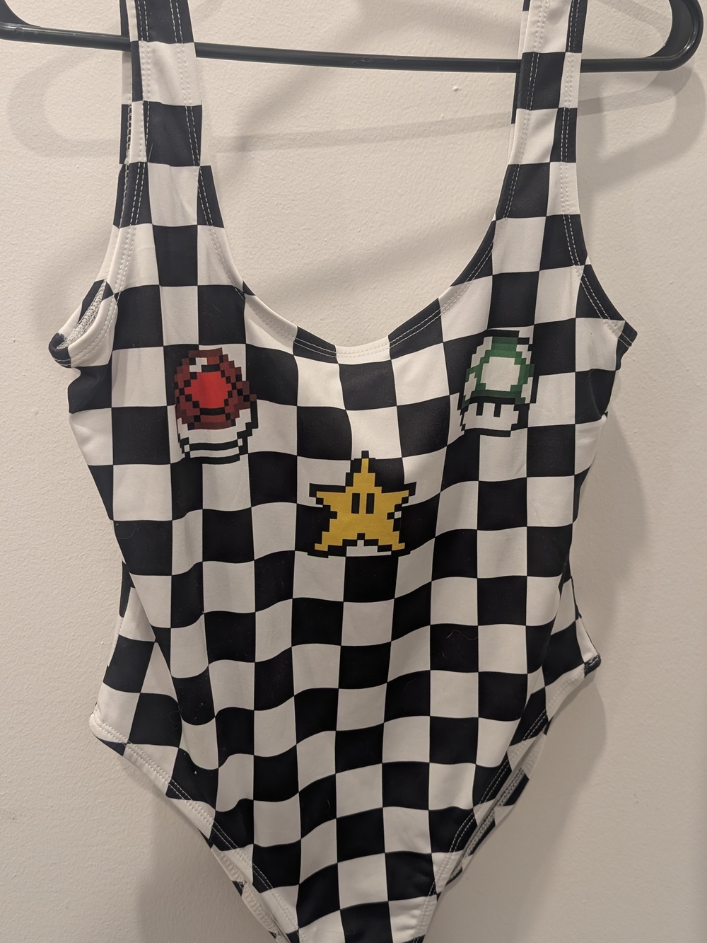Forever 21 Black and White Checkered Pixel Graphic Bodysuit